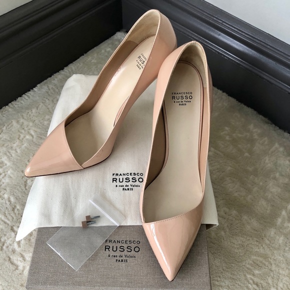 BNIB FRANCESCO RUSSO ASYMMETRICAL NUDE PATENT PUMP - Picture 7 of 7